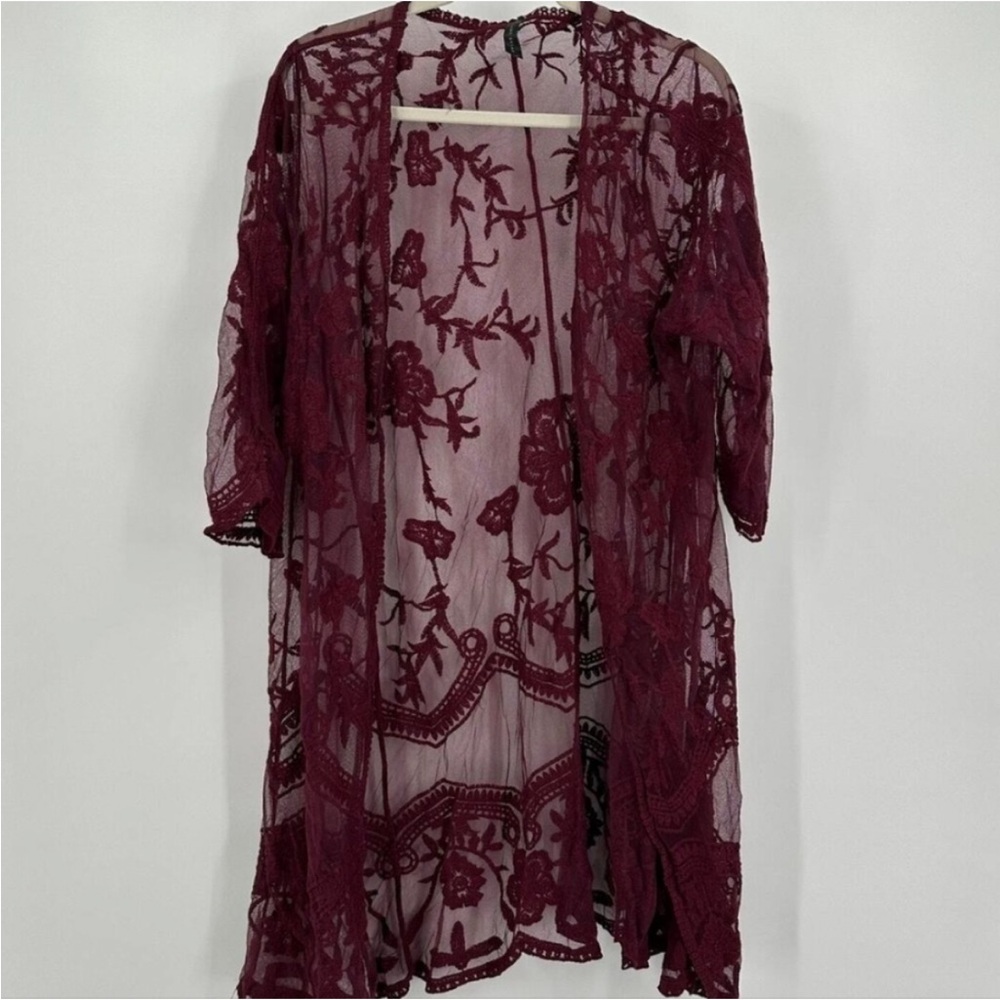 Elegant Lace Kimono in Burgundy
